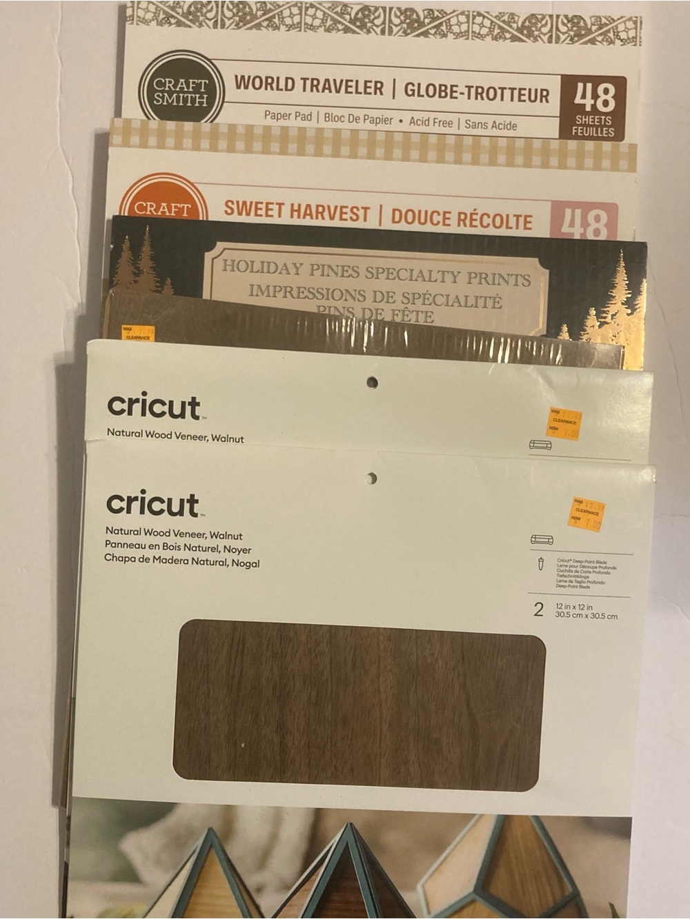 Cricut Walnut Natural Wood Veneer Sheets with various craft paper